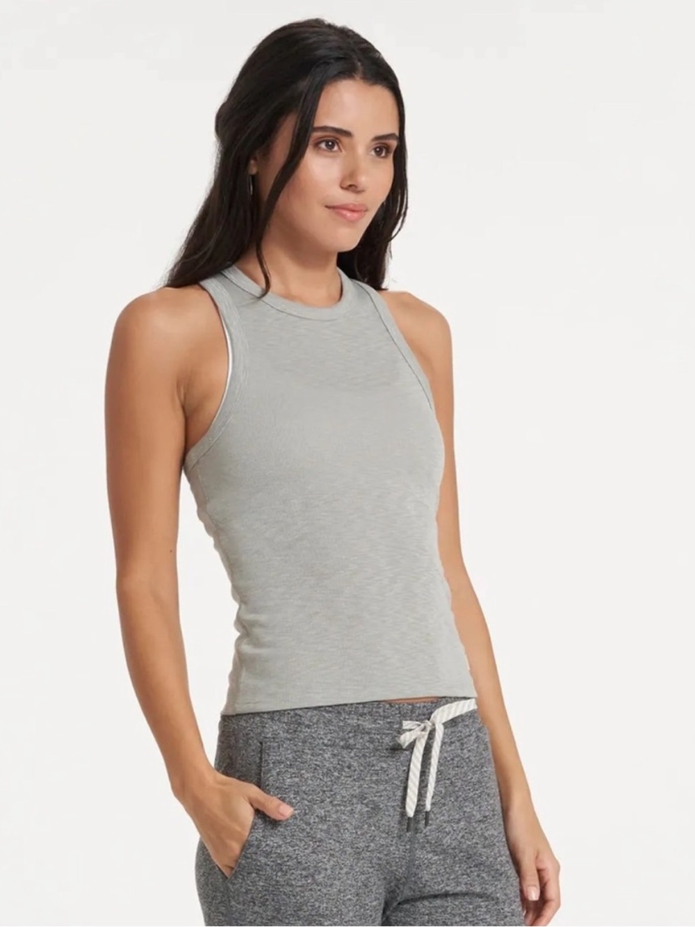 Vuori Summer High Neck Tank Top - Ribbed Gray - Small